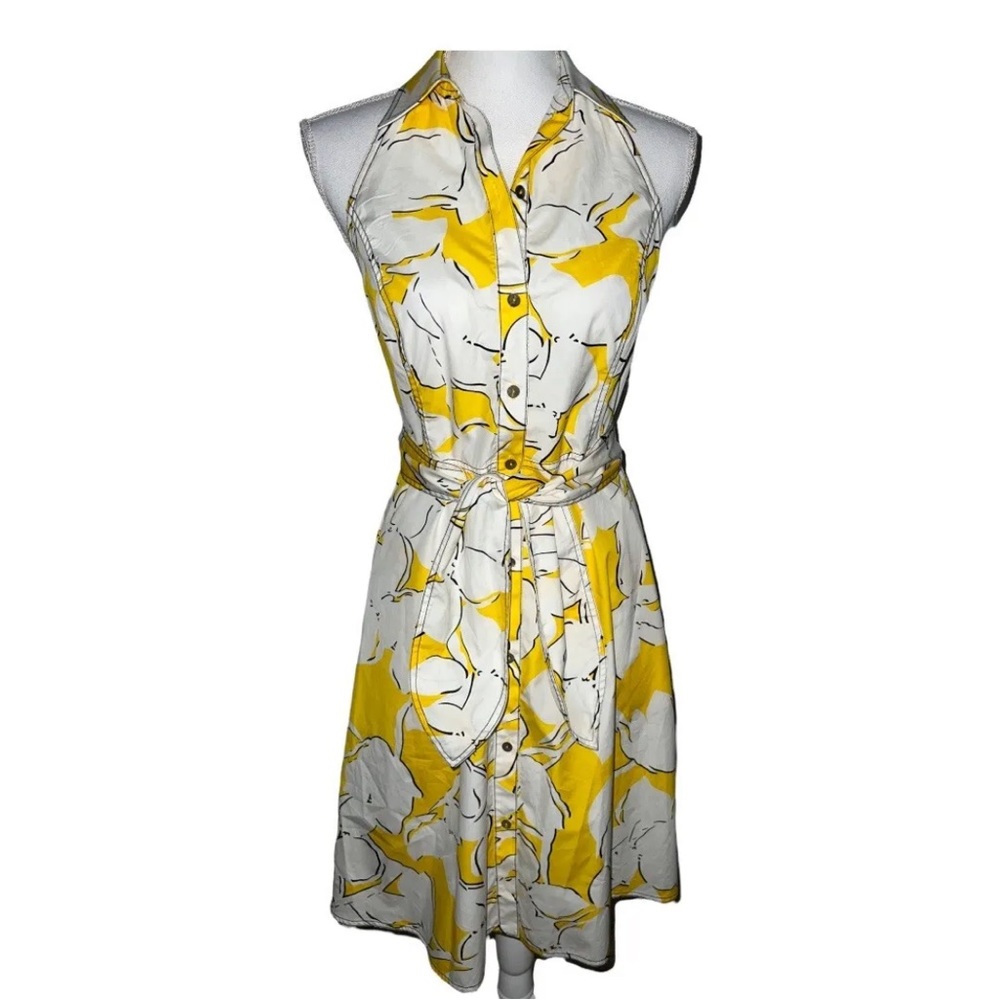 DVF floral Tenner halter dress with pockets yellow, white and black